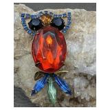 Vintage Jelly Bean Owl Brooch Pin