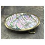 Vintage Abalone Brass Miniature Belt Buckle