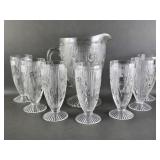 Jeannette Iris & Herringbone Pitcher & Tumblers