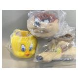 3 Brand New Looney Tunes Face Mugs TAZ Tweety