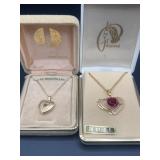 2 GOLD FILLED HEART NECKLACES ROSE & PHOTO