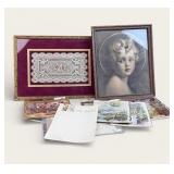 Framed Picture/ Textile w/ Coffee Advertising