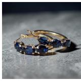 14K Yellow Gold & Sapphire Hoop Earrings