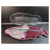 2 Fish Serving Plates 1 Studio Pottery & 1 Clear