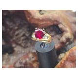 14K Gold & Red Diamond Heart Ring+ 4.7g