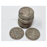 Roll (20) Silver Franklin Half Dollars