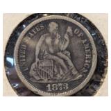 1873 Seated Dime, No Arrows