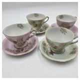 Vintage Pastel Pine Teacup & Saucer Set of 4