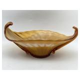 VINTAGE YELLOW W/ WHITE ART GLASS BOWL CANOE BOWL