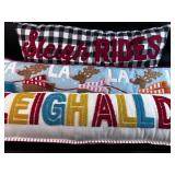 Christmas Pillows in Tall Laundry Basket