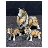 VINTAGE PORCELAIN LASSIE/COLLIE DOG W/ PUPS ON A