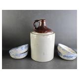 Glazed Stonware Jug & Artisan Bowls