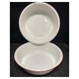 2 VINTAGE RED TRIMED ENAMELWARE PANS