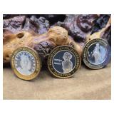 3 - .999 Fine Silver Casino Tokens 1oz Each