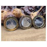 3 - .999 Fine Silver Casino Tokens 1oz Each