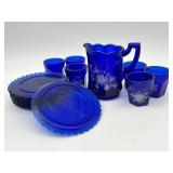 Vintage Cobalt Childï¿½s Pitcher, 6 Glasses &