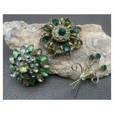 Vintage Green Stones Brooch Pins - One Juliana
