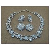 Vintage Blue Rhinestones Necklace & Clip On