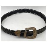 WESTERN LEATHER BELT & BUCKLE W/ RED STONES