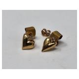 Pr 14k Gold Heart & Sapphire Earrings .5g + 14k