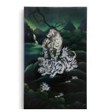 Vtg Mother Of Pearl Inlay Tiger Wall Hanging MOP
