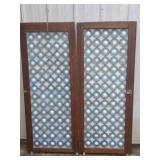 Pair Antique Lead Channel Bottle Cap Glass Panels