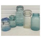 Vintage Blue Canning Jars +, Atlas Good Luck