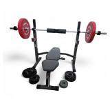 Weight Bench Olympic Rack Bar & 200lbs Weights