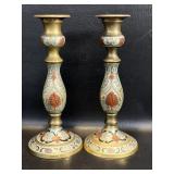 Vintage Solid Brass Candlesticks w/ Enamel Paint