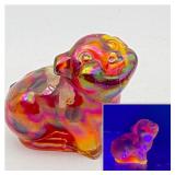 Fenton Damask Rose Red Carnival Glass Pig
