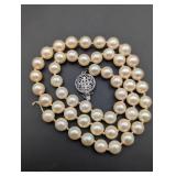 Knotted Pearl Necklace W/ 14K White Gold Clasp