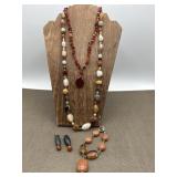 Carnelian, Beggar Bead Polished Stones Necklaces