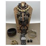 Gold Tone & Black Costume Jewelry & Hugo Watch