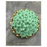 Vintage Celluloid Green Daisies Dress Fur Clip