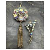 Aurora Borealis Tassel Necklace & Brooch Pendant