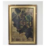 Antique Still Life Painting of Grapes on Canvas