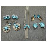 Vintage Style Blue Rhinestones Earrings &