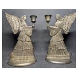 Vintage Set Pair Silver Plated Angel Taper Candle