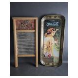 Vtg. Dubl Handi washboard & Coca-Cola Tray