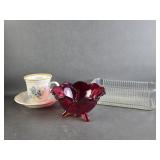 UV Reactive Amberina Hobnail Candy Dish +