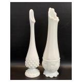 2 Vintage Milk Glass Swung Bud Vases Fenton &