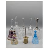 COLLECTION OF BELLS: BRASS, HAND PAINTED, CRYSTAL