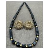 Crown Trifari Black Lucite Necklace & Clip On