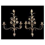 Vtg Wall Sconces Candelabras Gold Colored