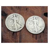 2- 1927 Walking Liberty Silver Half Dollars