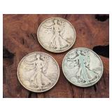 3- Walking Liberty Silver Half Dollars