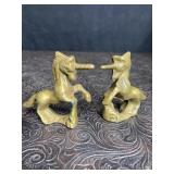 PAIR SOLID BRASS UNICORNS