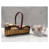 Basket & Mikasa Crystal Bowl w/ Sea Shells