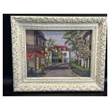 Framed Needlepoint Street Scene Picture