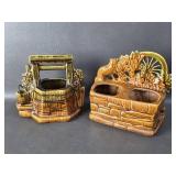 Vtg McCoy Pottery Wagon & Wishing Well Planter